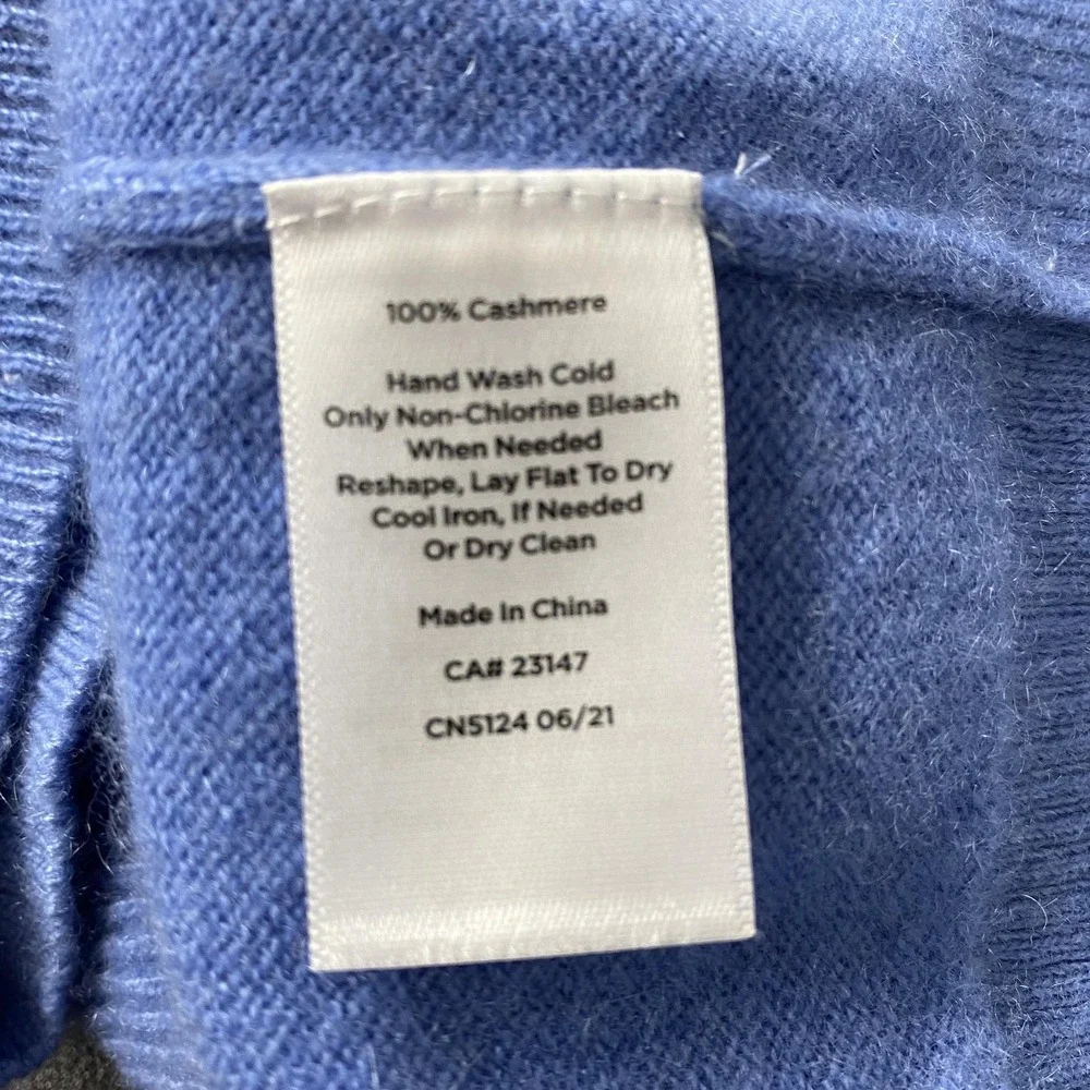 Talbots Cashmere Sweater Womens Medium Blue 3/4 Sleeve‎ Crewneck Knit Pullover